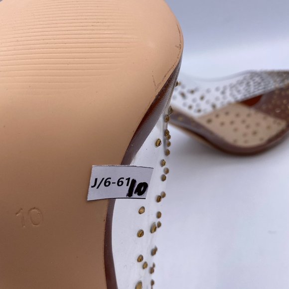 FSJ Brown Studded Pointed Toe Transparent Pumps - Picture 9 of 9